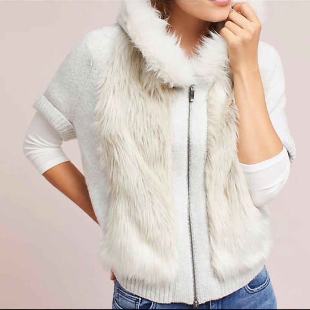 Sleeping On Snow Hooded Faux Fur Zip Front Sweater